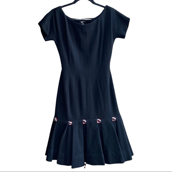 50s Vintage Black with Red & White Stripe Day Dress Nautical Dress ALCO - Picture 9 of 11